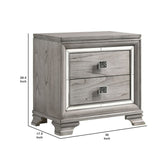 Benzara 2 Drawer Nightstand with Mirror Accent and Bracket Feet, Light Gray BM215293 Gray Solid Wood BM215293