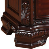 Benzara 3 Drawer Nightstand with Wooden Carving and Bracket Feet Support, Brown BM215294 Brown Solid Wood BM215294