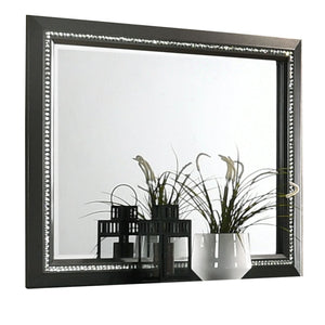 Benzara Rectangular Frame Mirror with Faux Crystal Inlay, Dark Gray and Silver BM215312 Gray, Silver Solid wood, Mirror BM215312