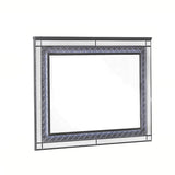 LED Trim Wooden Frame Mirror with Diamond Pattern, Gray and Silver