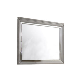 Benzara Contemporary Style Rectangular Wooden Mirror with Beveled Edge, Gray BM215317 Gray Solid wood, Mirror BM215317