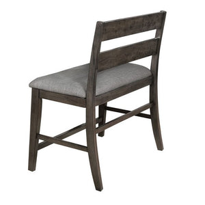 Benzara Transitional Ladder Style High Back Bench with Fabric Padded Seating, Gray BM215318 Gray Solid wood, Faux leather BM215318