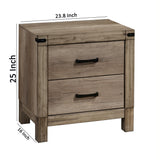 Benzara 2 Drawer Rustic Nightstand with Bar Pulls and Block Feet, Weathered Gray BM215329 Gray Solid wood BM215329