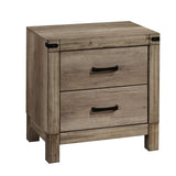 Benzara 2 Drawer Rustic Nightstand with Bar Pulls and Block Feet, Weathered Gray BM215329 Gray Solid wood BM215329