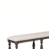 Benzara Farmhouse Style Bench with Padded Seating and Turned Pedestal Base, Gray BM215332 Gray Solid wood, Fabric BM215332