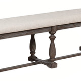 Benzara Farmhouse Style Bench with Padded Seating and Turned Pedestal Base, Gray BM215332 Gray Solid wood, Fabric BM215332