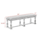 Benzara Farmhouse Style Bench with Padded Seating and Turned Pedestal Base, Gray BM215332 Gray Solid wood, Fabric BM215332