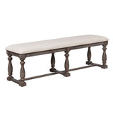 Benzara Farmhouse Style Bench with Padded Seating and Turned Pedestal Base, Gray BM215332 Gray Solid wood, Fabric BM215332