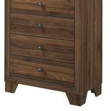 Benzara 5 Drawer Transitional Chest with Metal Knobs and Woodgrain Details, Brown - BM215342 BM215342 Brown Solid wood BM215342