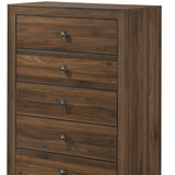 Benzara 5 Drawer Transitional Chest with Metal Knobs and Woodgrain Details, Brown - BM215342 BM215342 Brown Solid wood BM215342