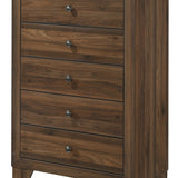 Benzara 5 Drawer Transitional Chest with Metal Knobs and Woodgrain Details, Brown - BM215342 BM215342 Brown Solid wood BM215342