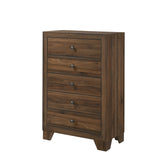 Benzara 5 Drawer Transitional Chest with Metal Knobs and Woodgrain Details, Brown - BM215342 BM215342 Brown Solid wood BM215342