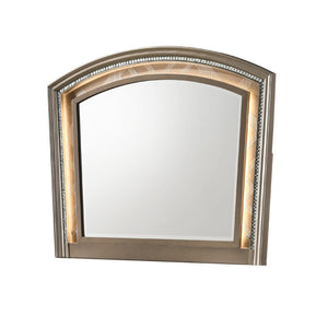 Benzara Transitional Wooden Arch Top Mirror with Molded Details, Champagne Gold - BM215352 BM215352 Gold Solid wood, Mirror BM215352