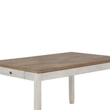 Benzara Wooden Dining Table with Side Drawer and Chamfered Feet, White and Brown BM215356 White, Brown Solid wood BM215356