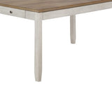 Benzara Wooden Dining Table with Side Drawer and Chamfered Feet, White and Brown BM215356 White, Brown Solid wood BM215356