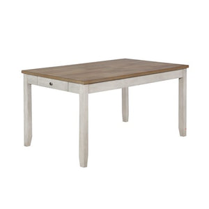 Benzara Wooden Dining Table with Side Drawer and Chamfered Feet, White and Brown BM215356 White, Brown Solid wood BM215356