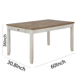 Benzara Wooden Dining Table with Side Drawer and Chamfered Feet, White and Brown BM215356 White, Brown Solid wood BM215356