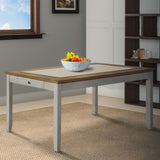 Benzara Wooden Dining Table with Side Drawer and Chamfered Feet, White and Brown BM215356 White, Brown Solid wood BM215356