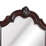 Benzara Scalloped Design Wooden Frame Mirror with Crown Top, Cherry Brown BM215363 Brown Solid wood, Mirror BM215363