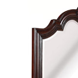 Benzara Scalloped Design Wooden Frame Mirror with Crown Top, Cherry Brown BM215363 Brown Solid wood, Mirror BM215363