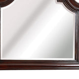 Benzara Scalloped Design Wooden Frame Mirror with Crown Top, Cherry Brown BM215363 Brown Solid wood, Mirror BM215363