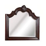 Benzara Scalloped Design Wooden Frame Mirror with Crown Top, Cherry Brown BM215363 Brown Solid wood, Mirror BM215363