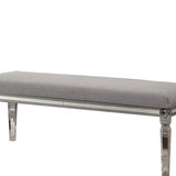 Benzara Fabric Upholstered Bench with Acrylic Legs and Silver Accents, Gray BM215367 Gray Solid wood, Acrylic, Fabric BM215367