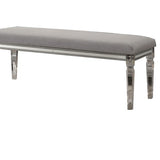 Benzara Fabric Upholstered Bench with Acrylic Legs and Silver Accents, Gray BM215367 Gray Solid wood, Acrylic, Fabric BM215367