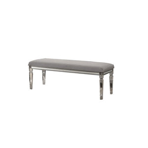 Benzara Fabric Upholstered Bench with Acrylic Legs and Silver Accents, Gray BM215367 Gray Solid wood, Acrylic, Fabric BM215367