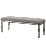 Benzara Fabric Upholstered Bench with Acrylic Legs and Silver Accents, Gray BM215367 Gray Solid wood, Acrylic, Fabric BM215367