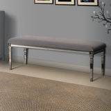 Benzara Fabric Upholstered Bench with Acrylic Legs and Silver Accents, Gray BM215367 Gray Solid wood, Acrylic, Fabric BM215367