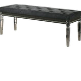 Benzara Faux Crystal Inlay Bench with Tufted Seating and Acrylic Legs, Dark Gray BM215368 Gray Solid wood, Acrylic, Fabric, Faux crystals BM215368