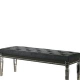 Benzara Faux Crystal Inlay Bench with Tufted Seating and Acrylic Legs, Dark Gray BM215368 Gray Solid wood, Acrylic, Fabric, Faux crystals BM215368