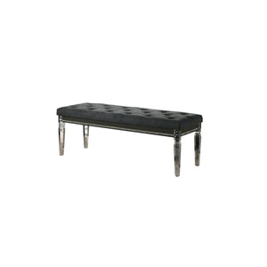 Benzara Faux Crystal Inlay Bench with Tufted Seating and Acrylic Legs, Dark Gray BM215368 Gray Solid wood, Acrylic, Fabric, Faux crystals BM215368