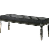 Benzara Faux Crystal Inlay Bench with Tufted Seating and Acrylic Legs, Dark Gray BM215368 Gray Solid wood, Acrylic, Fabric, Faux crystals BM215368