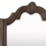 Benzara Scalloped Design Wooden Frame Mirror with Crown Top, Antique Brown BM215369 Brown Solid wood, Mirror BM215369