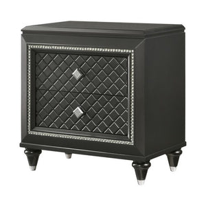 Benzara Wooden Two Drawer Nightstand with Carved Details and Knobs, Black BM215383 Black Solid Wood BM215383