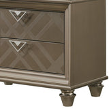 Benzara Wooden Two Drawer Nightstand with Faux Stone Details and Turned Legs, Brown BM215384 Brown Solid Wood BM215384