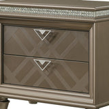 Benzara Wooden Two Drawer Nightstand with Faux Stone Details and Turned Legs, Brown BM215384 Brown Solid Wood BM215384