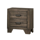 2 Drawer Wooden Nightstand with Metal Handles and Bracket Legs, Brown