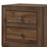 Benzara 2 Drawer Wooden Nightstand with Grain Details and Metal Knobs, Brown BM215423 Brown Solid Wood BM215423