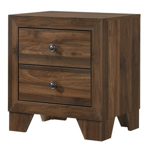 Benzara 2 Drawer Wooden Nightstand with Grain Details and Metal Knobs, Brown BM215423 Brown Solid Wood BM215423