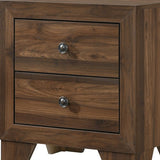 Benzara 2 Drawer Wooden Nightstand with Grain Details and Metal Knobs, Brown BM215423 Brown Solid Wood BM215423