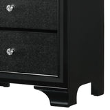 Benzara 2 Drawer Wooden Nightstand with Textured Details and Crystal Pulls, Black - BM215425 BM215425 Black Solid Wood BM215425