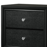 Benzara 2 Drawer Wooden Nightstand with Textured Details and Crystal Pulls, Black - BM215425 BM215425 Black Solid Wood BM215425