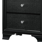 Benzara 2 Drawer Wooden Nightstand with Textured Details and Crystal Pulls, Black - BM215425 BM215425 Black Solid Wood BM215425