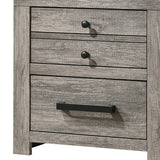 Benzara 2 Drawer Wooden Nightstand with Metal Bar and Knob Pulls, Gray BM215427 Gray Solid Wood BM215427