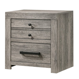 Benzara 2 Drawer Wooden Nightstand with Metal Bar and Knob Pulls, Gray BM215427 Gray Solid Wood BM215427