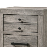 Benzara 2 Drawer Wooden Nightstand with Metal Bar and Knob Pulls, Gray BM215427 Gray Solid Wood BM215427