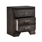 Benzara 2 Drawer Wooden Nightstand with Metal Bar and Knob Pulls, Dark Brown BM215428 Brown Solid Wood BM215428